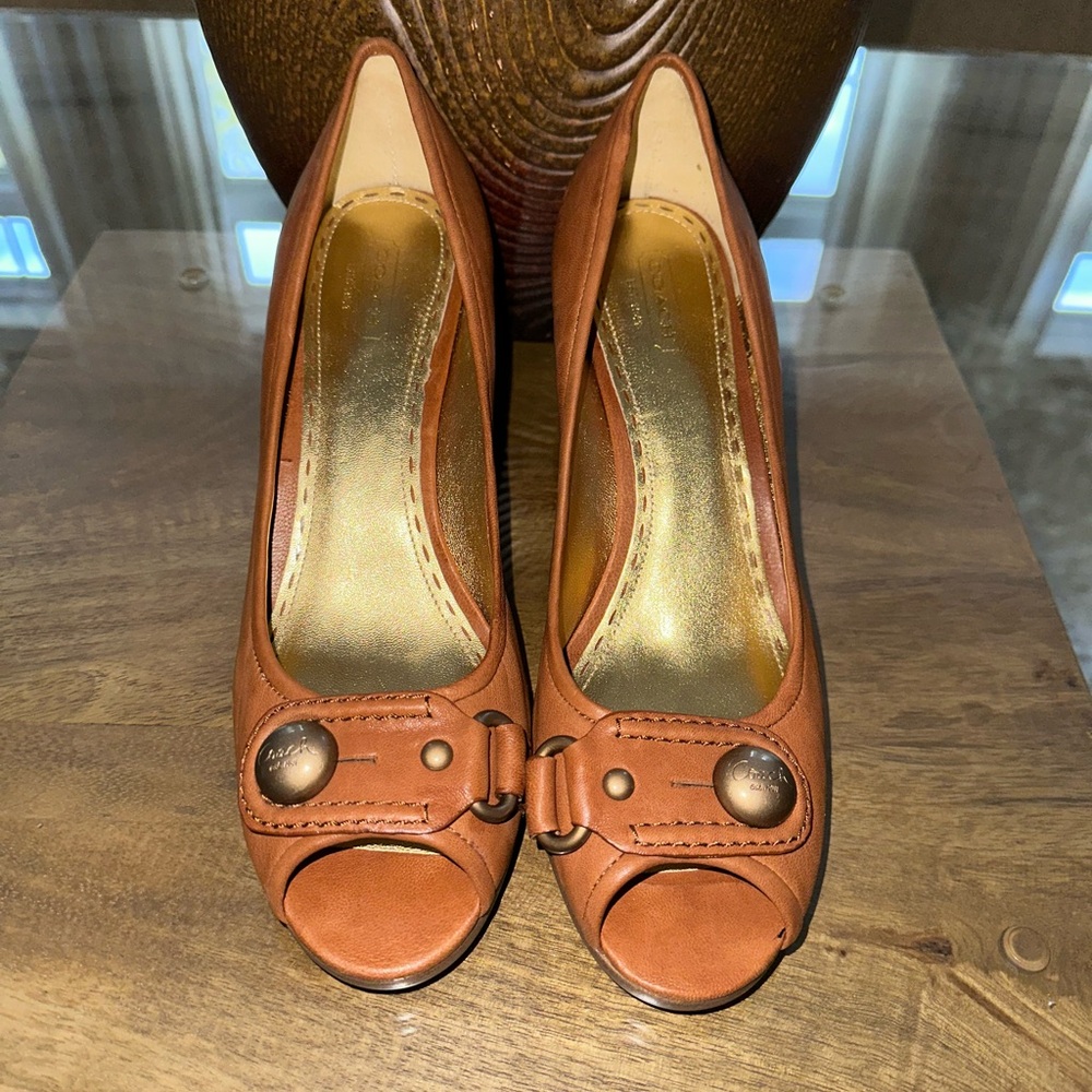 COACH Dorita Brown Leather Open Toe Heel Sz 9.5